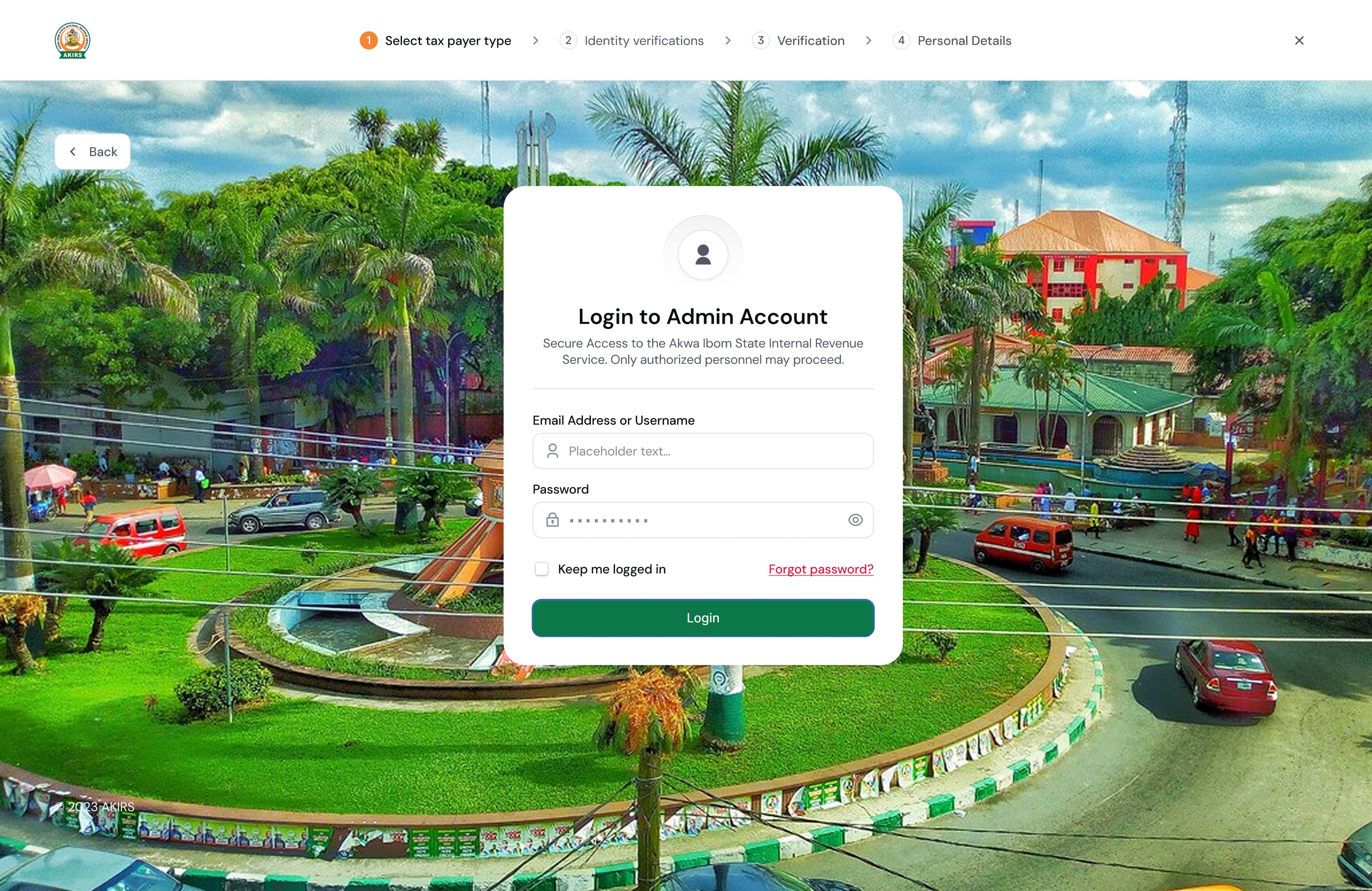 Tax software interface with tropical background and login form
